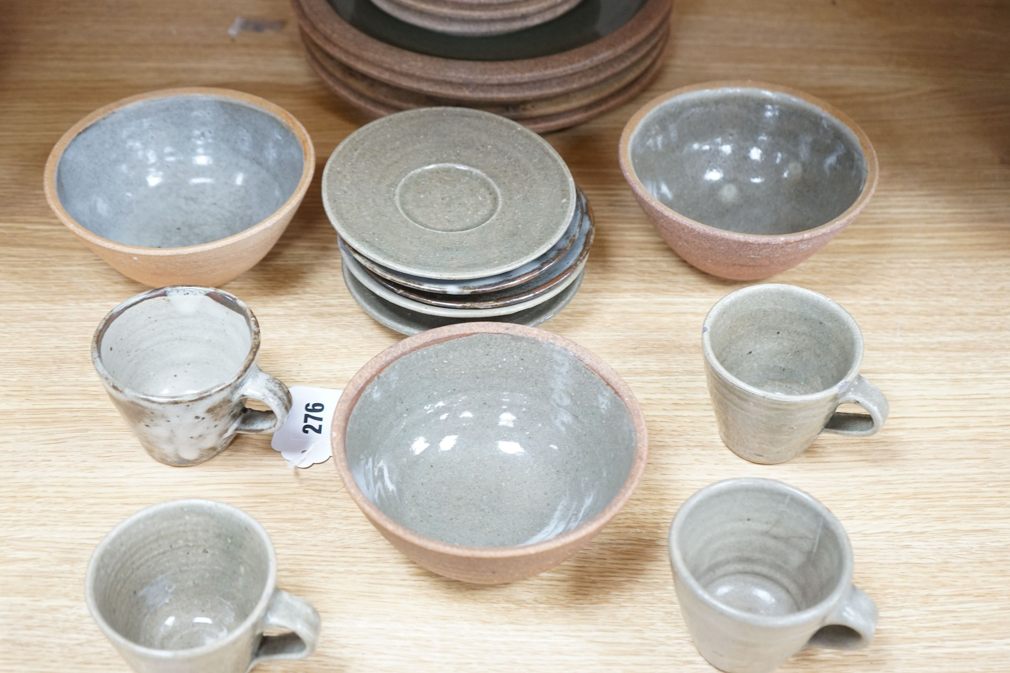 A group of St Ives (Leach) pottery green glazed stoneware tea and dinner wares